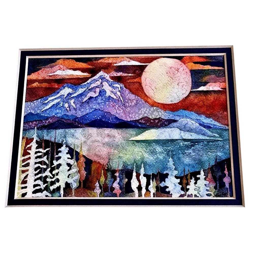Tina Cyr "Northern Evening" Art Print Matted 8x10 Alaska Watercolor